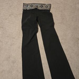 PINK Victoria's Secret Black Wide Leg Pants with Patterned Waistband